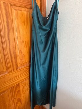BHLDN satin green midi dress